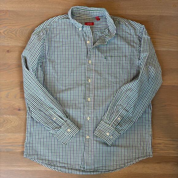 Izod Checkered Plaid Casual 100% Cotton Button Down Shirt Mens Size Large - Picture 5 of 8